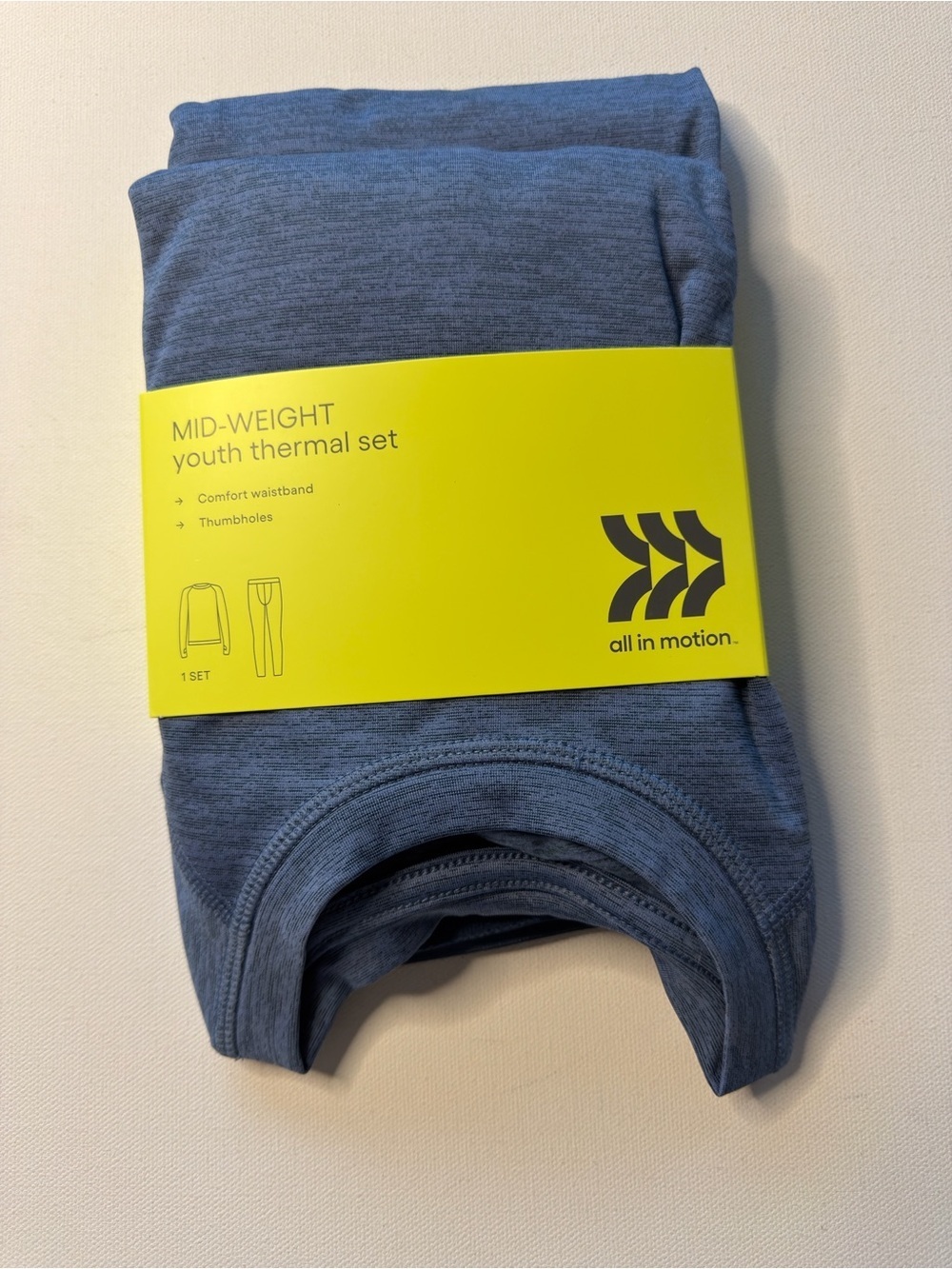 NWT all in motion Blue Youth Large 10-12 Mid-Weight Thermal Set Pant and Shirt